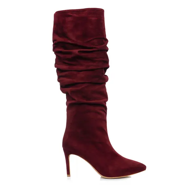Cizme Crete Piele Intoarsa Eva 40, Burgundy - 39 / 8 cm