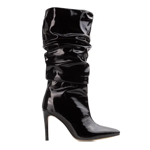 Cizme Crete Piele Lacuita Eva 40, Negre - 40 / 11 cm