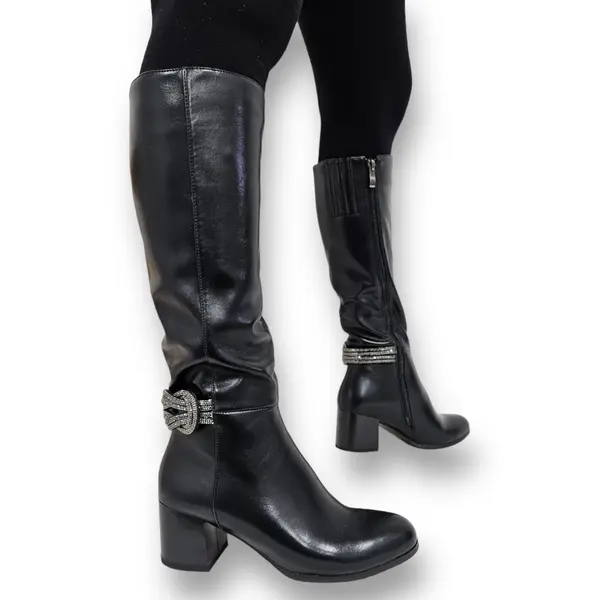 CIZME DAMA din PIELE ECOLOGICA cu FERMOAR CRL0919 CULOARE:Negru