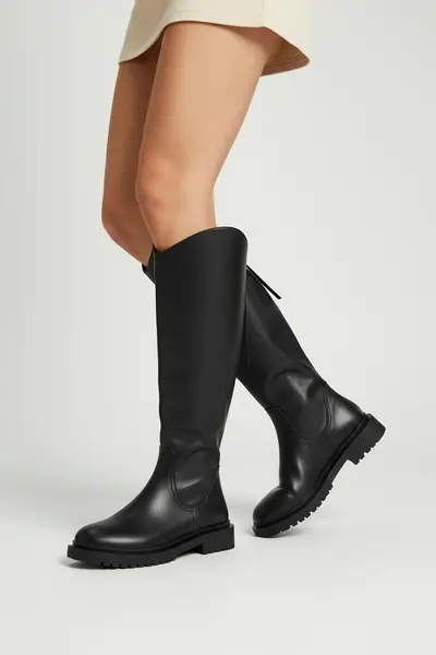 Cizme DAMA din PIELE NATURALA CU toc gros CRL1499 Negru