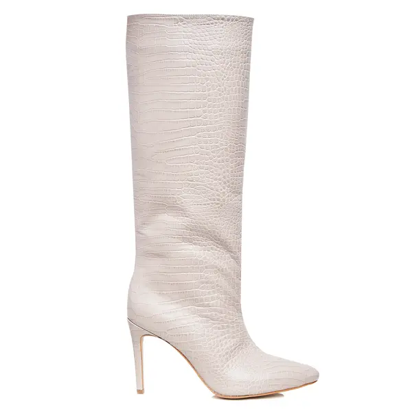 Cizme Ilona Piele Embosata, Sub Genunchi, Gri Deschis - 35 / 11 cm