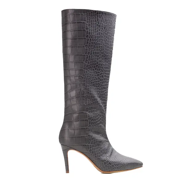 Cizme Ilona Piele Embosata, Sub Genunchi, Gri Inchis - 34 / 8 cm