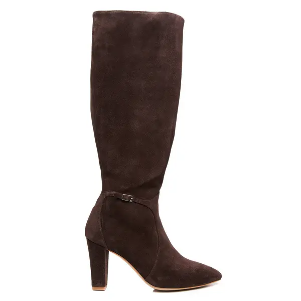 Cizme Lucy Piele Intoarsa, Sub Genunchi, Maro Inchis - 35 / 9cm - Gros