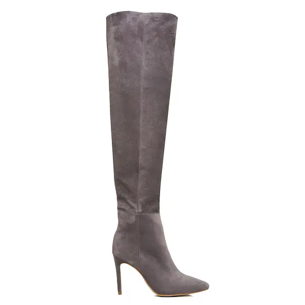 Cizme Lungi Milana Piele Intoarsa, Gri - 40 / 9.5 cm