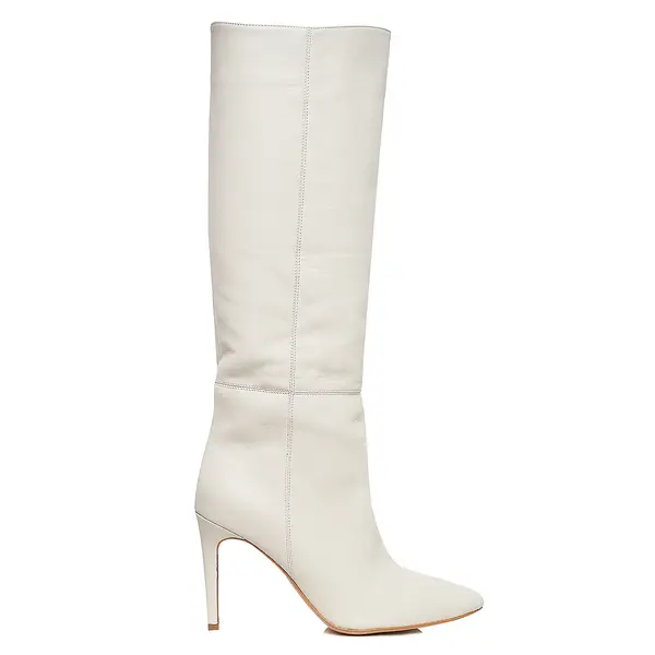 Cizme Milla Piele Naturala, Sub Genunchi, Alb-Murdar - 36 / 8 cm
