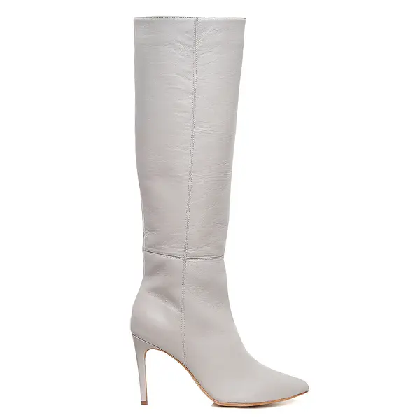 Cizme Milla Piele Naturala, Sub Genunchi, Gri Deschis - 40 / 8 cm
