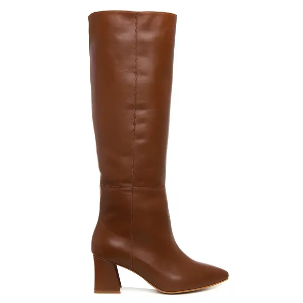 Cizme Milla Piele Naturala, Sub Genunchi, Maron-Caramel, Toc Gros - 34 / 6.5 cm - Subtire