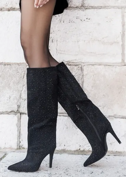 Cizme negre cu strasuri 72527A 110
