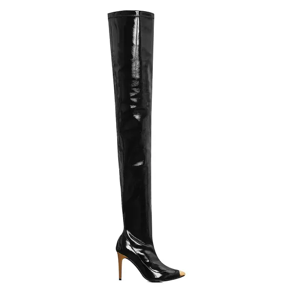 Cizme Punk din Piele Ecologica, Peste Genunchi, Negre - 35 / 10 cm