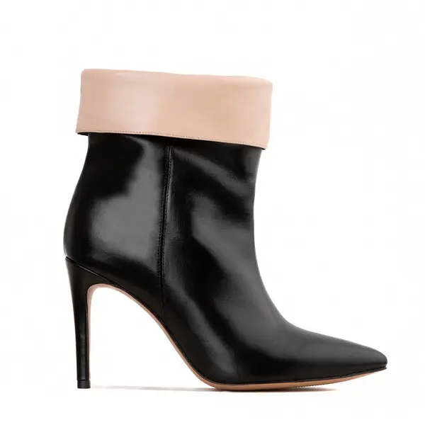 Cizme scurte Piele Naturala, Negru/Nude - 38 / 8 cm