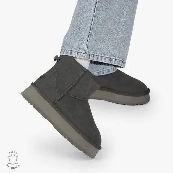 CIZME TIP UG DAMA din PIELE NATURALA INTOARSA CRL0893 CULOARE: GRI INCHIS