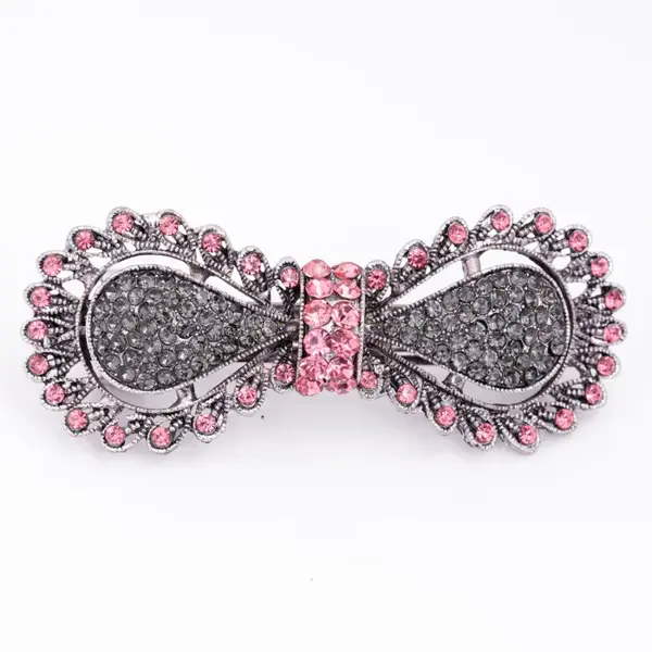 Clama medie metalica funda argintie cu pietre decorative argintii si roz