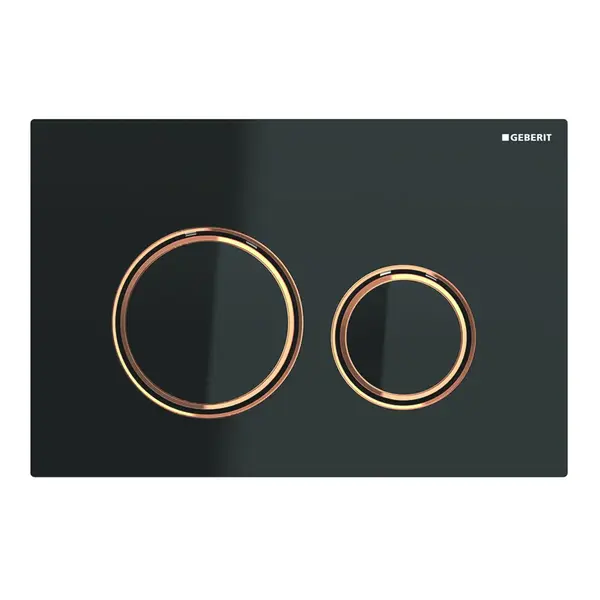 Clapeta actionare dubla rezervor wc, neagra sticla lucioasa cu inel de design aur rosu, Geberit Sigma50