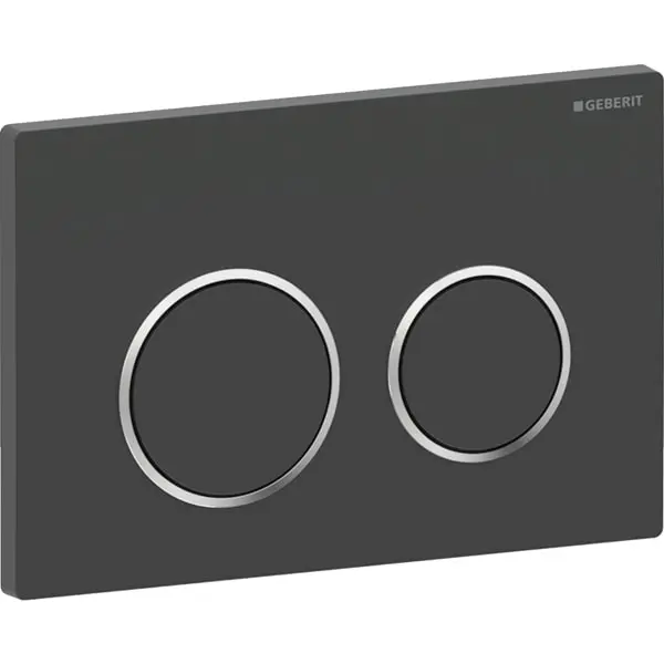 Clapeta actionare dubla rezervor wc, negru mat cu inel de design crom lucios, Geberit Omega20