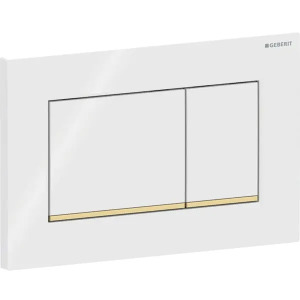 Clapeta actionare rezervor wc alb lucios cu banda de design de culoare aurie Geberit Sigma20