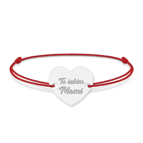 Claudia - Bratara din snur cu talisman personalizat din argint 925 - Inimioara