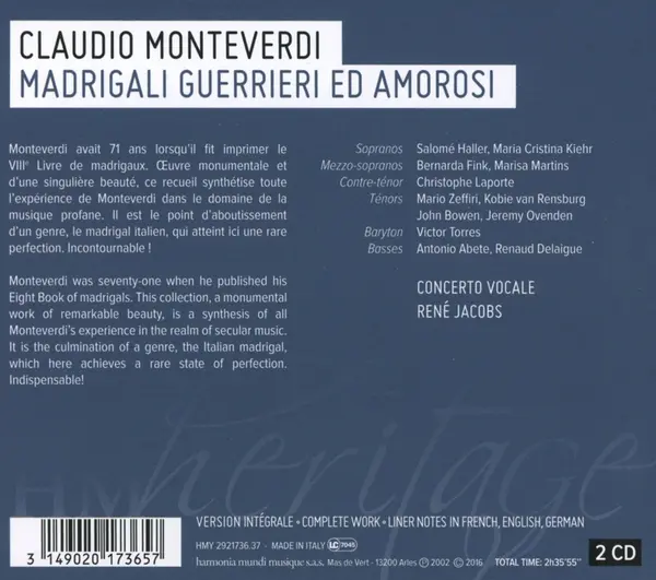 Claudio Monteverdi: Madrigali Guerrieri ed Amorosi | Rene Jacobs