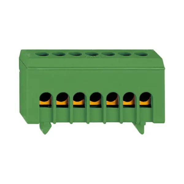Clema de derivatie izolata PE, 1 pol, 7 iesiri, verde-galben, SCHRACK IK021037I