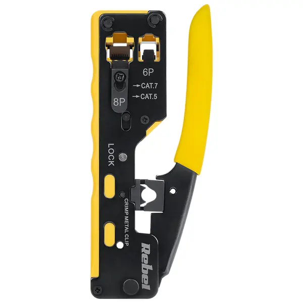 Cleste sertizare RJ45 / RJ12 Pass-Through REBEL RB-1006, unealta pentru conectori retea Ethernet si telefonie