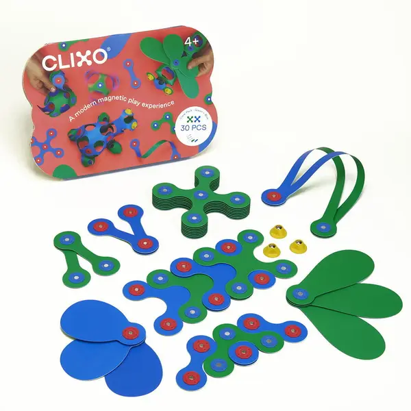 Clixo Clixo® joc magnetic de construit - Crew Albastru & Verde (30 piese)