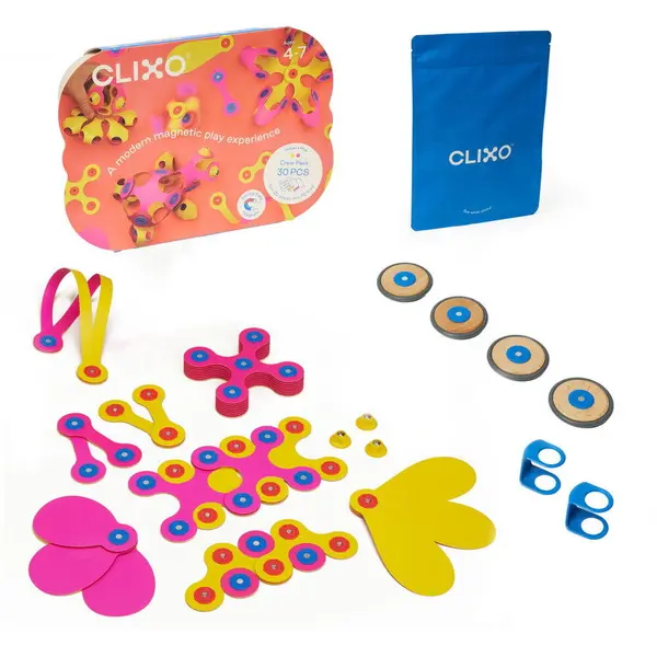 Clixo Clixo® joc magnetic de construit - Crew Roz & Galben (30 piese)