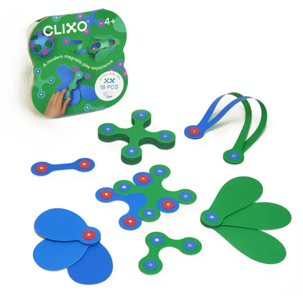 Clixo Clixo® joc magnetic de construit - Itsy Albastru & Verde (18 piese)