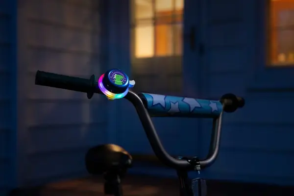 Clopotel albastru cu lumini led multicolore pentru bicicleta