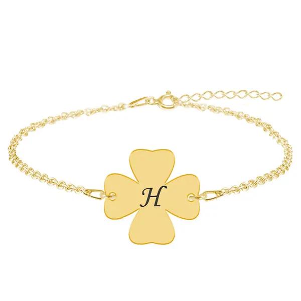 Clover - Bratara din argint 925 placat cu aur galben 24K personalizata intiala - trifoi