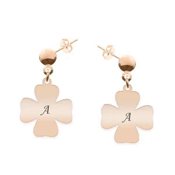 Clover - Cercei personalizati cu tija si trifoi decupat din argint 925 placat cu aur roz