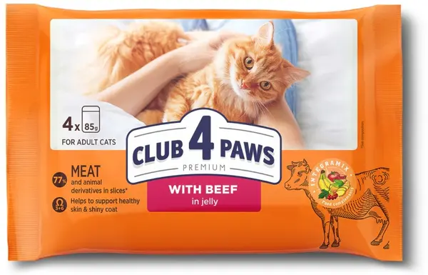 CLUB 4 PAWS Multipack Hrană umedă pentru pisici, cu Vită 4x85g