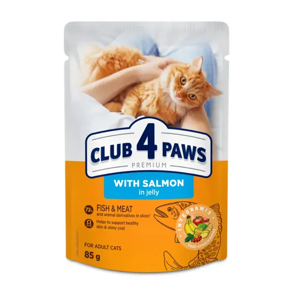 CLUB 4 PAWS, Somon, plic hrană umedă pisici, (în aspic), 85g