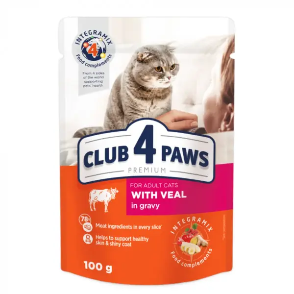 CLUB 4 PAWS, Vită, plic hrană umedă pisici, (în sos), 85g