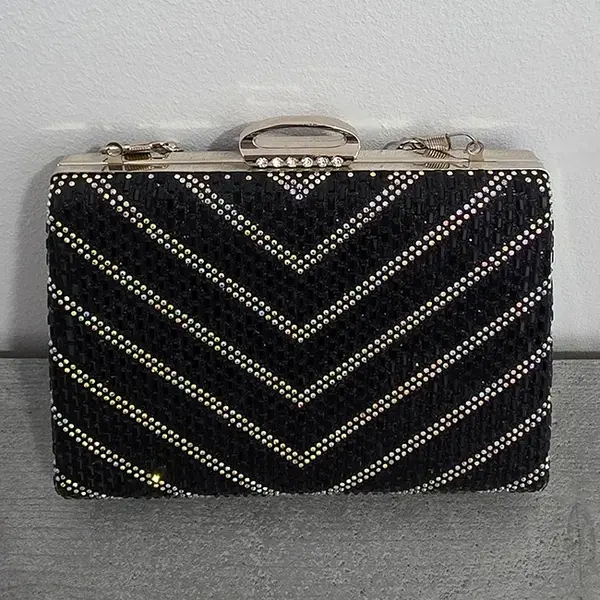 Clutch de umar SUN POP, cu strasuri multicolore, Negru