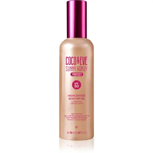 Coco & Eve Sunny Honey Highlighter Body SPF50 ser protector cu efect iluminator SPF 50 150 ml