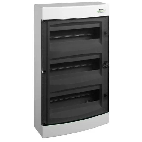 Cofret de distributie din plastic, Noark 110816 PNS 4x18T montare aparenta, usa tranparenta, IP40, 4 randuri, 4x18 module