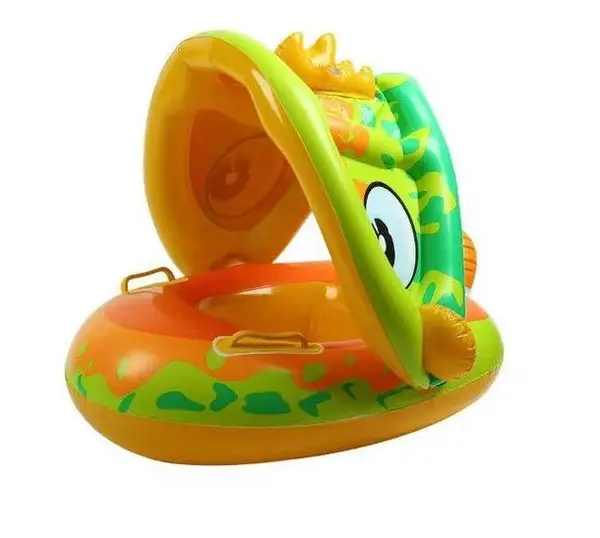 Colac bebe gonflabil cu parasolar detasabil - model Crocodil
