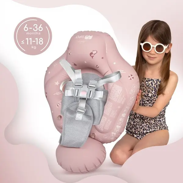 Colac gonflabil de inot Sipo Swim Pro Pink, sustinator pentru bebelusi 6-36 luni, 11-18 kg
