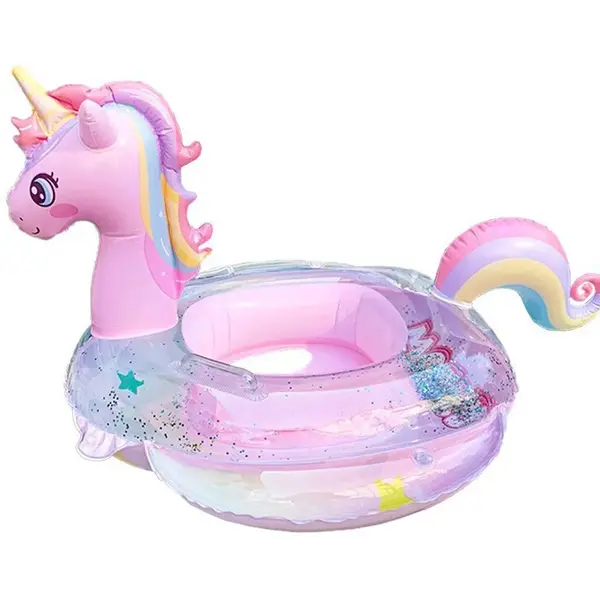 Colac gonflabil pentru copii tip unicorn - model Rainbow multicolor