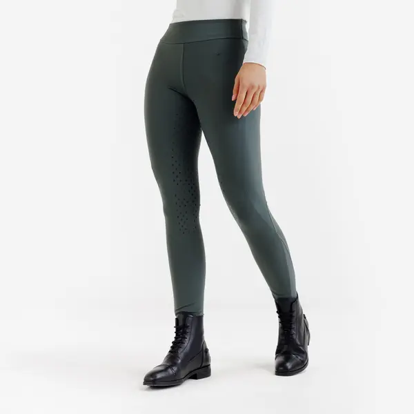 Colanți echitație 500 Full Grip Verde Damă