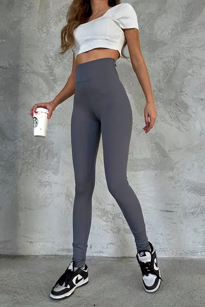 Colanti fitness Slim Vibes, aspect tetra si banda lata in talie cu efect modelator, Gri