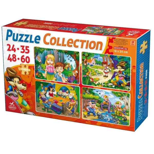 Colectie 4 Puzzle Copii, 24, 35, 48 si 60 Piese, Basme, D-toys