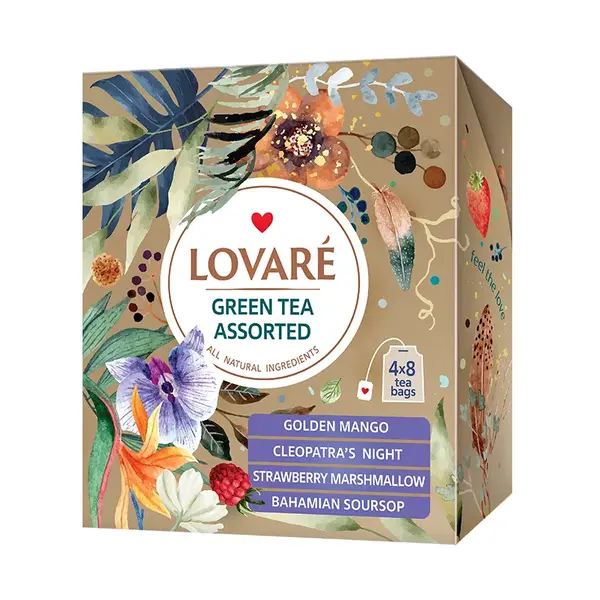 Colectie ceai verde Lovare asortat 32 plicuri 4 arome 64 g Colectie ceai verde Lovare asortat 32 plicuri 4 arome 64 g