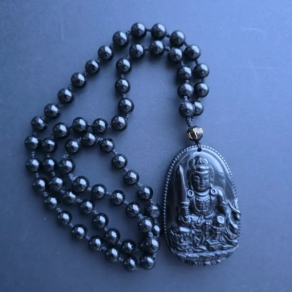 Colier amuleta obsidian negru | Buddha
