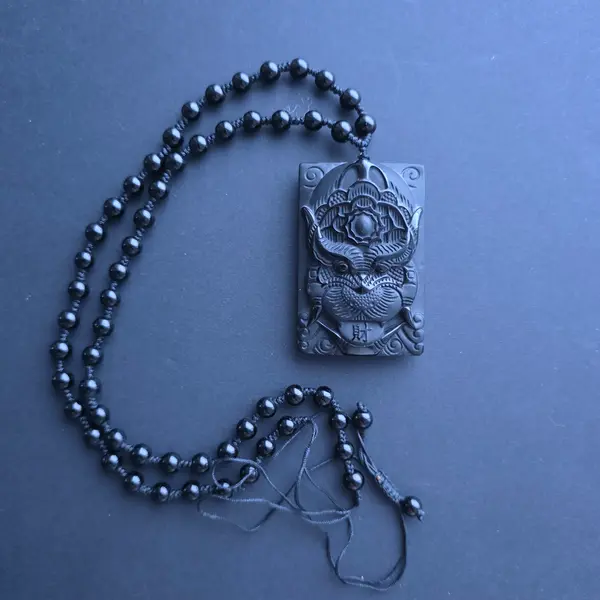 Colier amuleta obsidian negru | Dragon