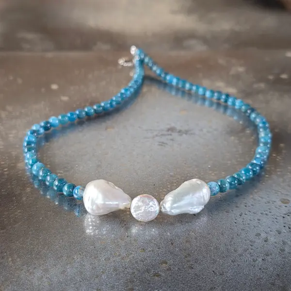 Colier apatit și perle Blue Whisper#35
