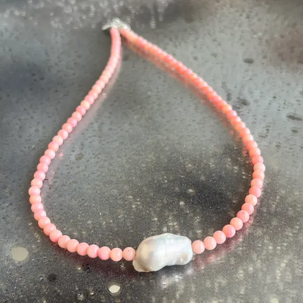 Colier coral roz Wave #95