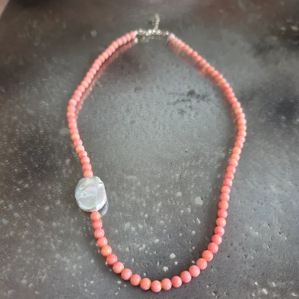 Colier coral roz Wave #95