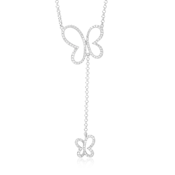 Colier cu fluturasi din aur alb cu diamante de 0.45ct