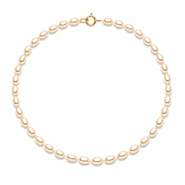 Colier cu Perle Ovale Albe la Baza Gatului, de 6 4 mm, Calitate AAA, Aur 14K KASKADDA