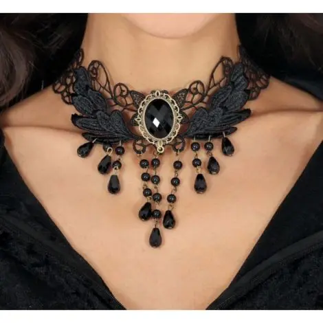 Colier dantela bijuterie neagra